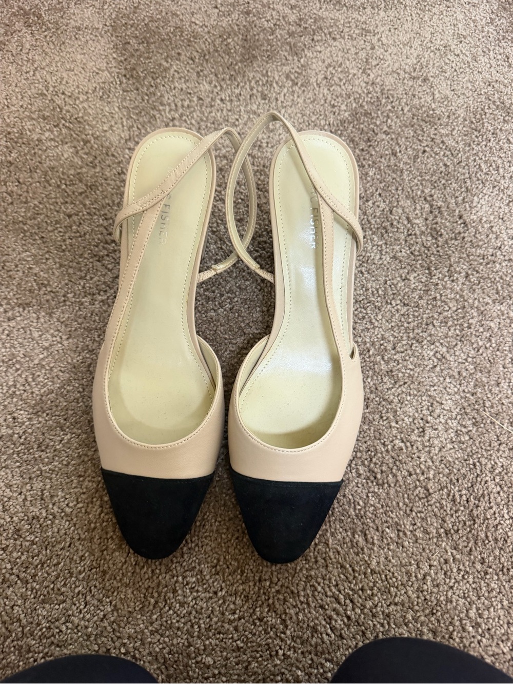 Marc Fisher Beige and Black Slingback Pumps